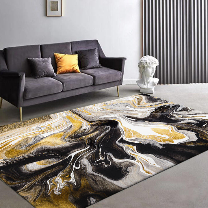 Unique watercolor pattern rug black and yellow novelty rug polyester washable non-slip backing rug for the living room | Bowlift