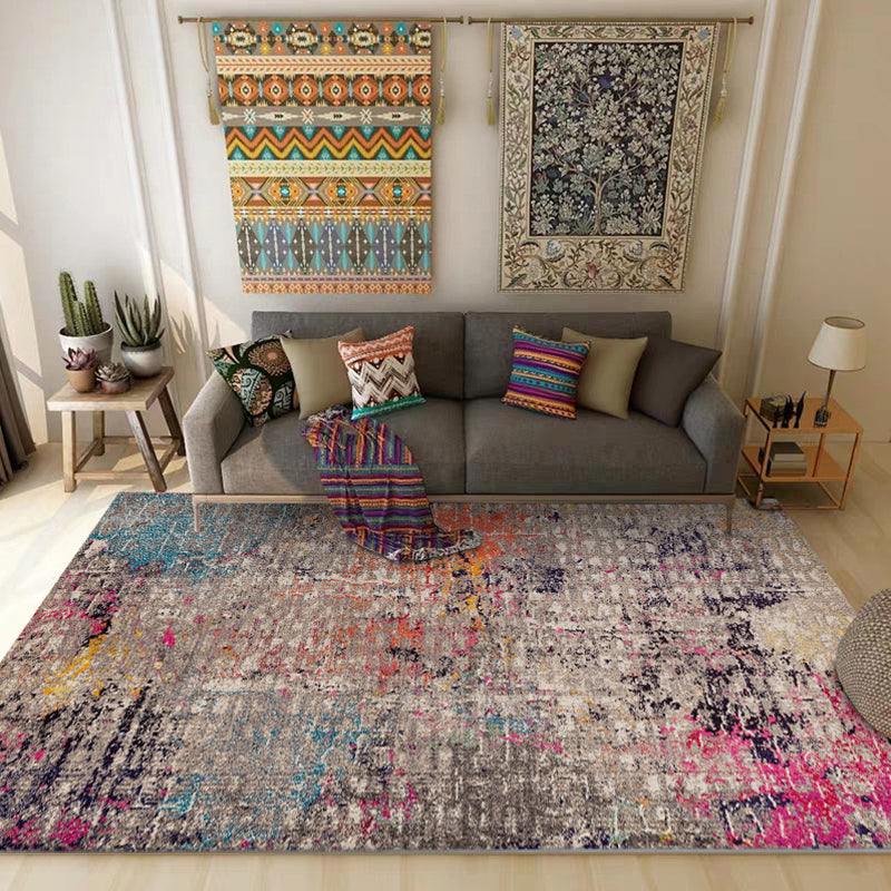 Brown Multicolored Modern Rug Polyester Oil Painting Print Rug Washable Non-Slip Back Rug for the Living Room | Bowlift