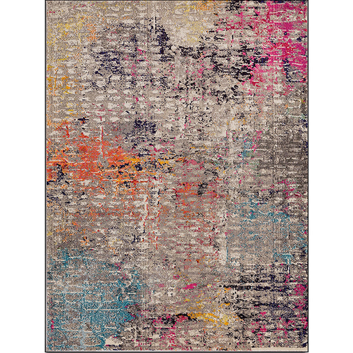 Brown Multicolored Modern Rug Polyester Oil Painting Print Rug Washable Non-Slip Back Rug for the Living Room | Bowlift