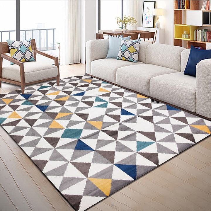 Scandinavian Modern Rug in White Geometric Triangle Pattern Rug Polyester Washable Rug for Home Decor | Bowlift