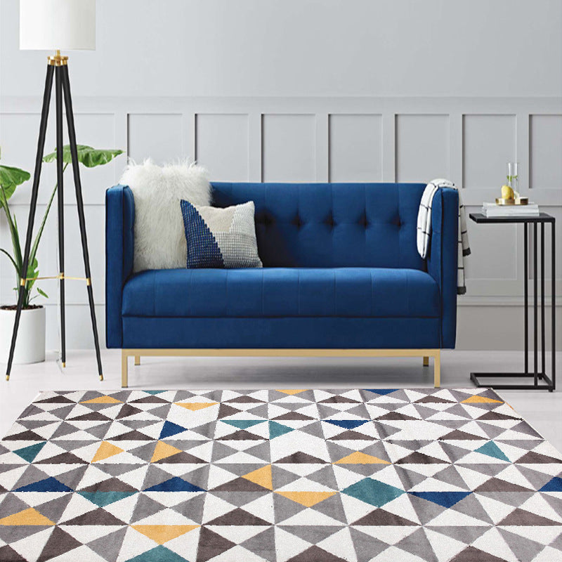 Scandinavian Modern Rug in White Geometric Triangle Pattern Rug Polyester Washable Rug for Home Decor | Bowlift