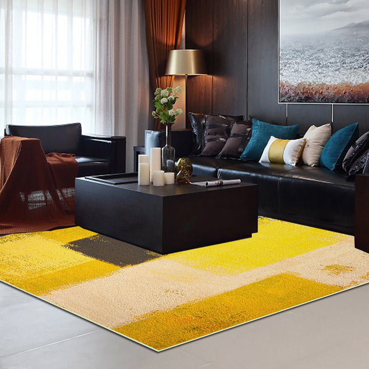 Yellow and gray contemporary carpet polyester brushstroke painting printed carpet washable non-slip backing carpet for living room | Bowlift