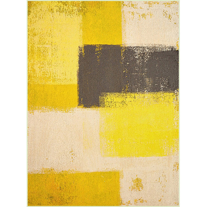 Yellow and gray contemporary carpet polyester brushstroke painting printed carpet washable non-slip backing carpet for living room | Bowlift