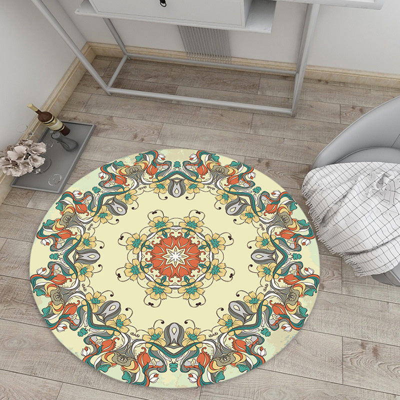 BowLift | Vintage Floral Print Rug Yellow Fleece Rug Machine Washable Non-Slip Rug for the Bedroom