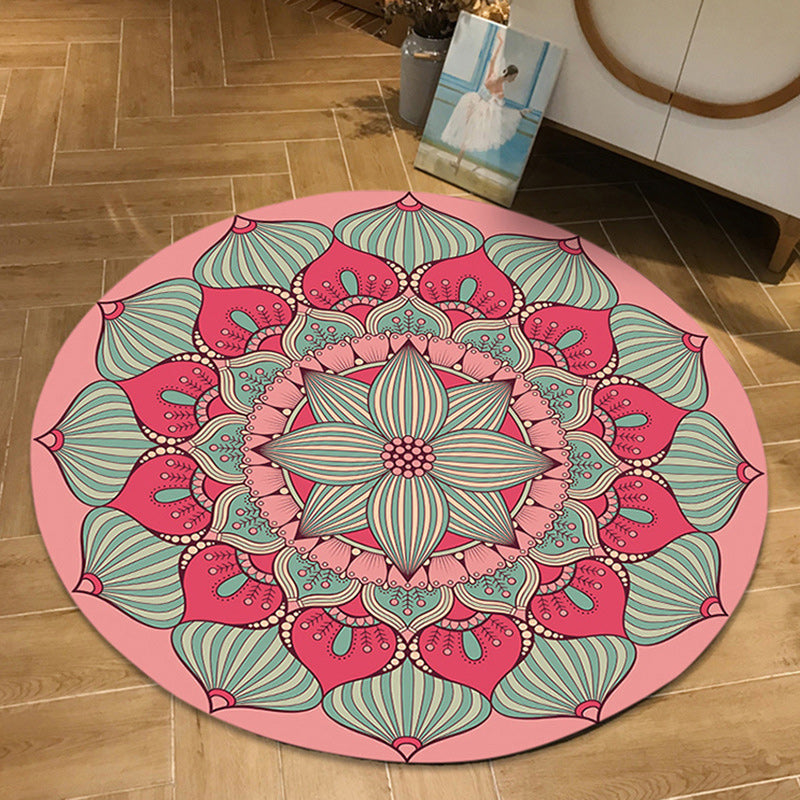 BowLift | Vintage Floral Print Rug Pink Flannel Rug Machine Washable Non-Slip Rug for Bedroom