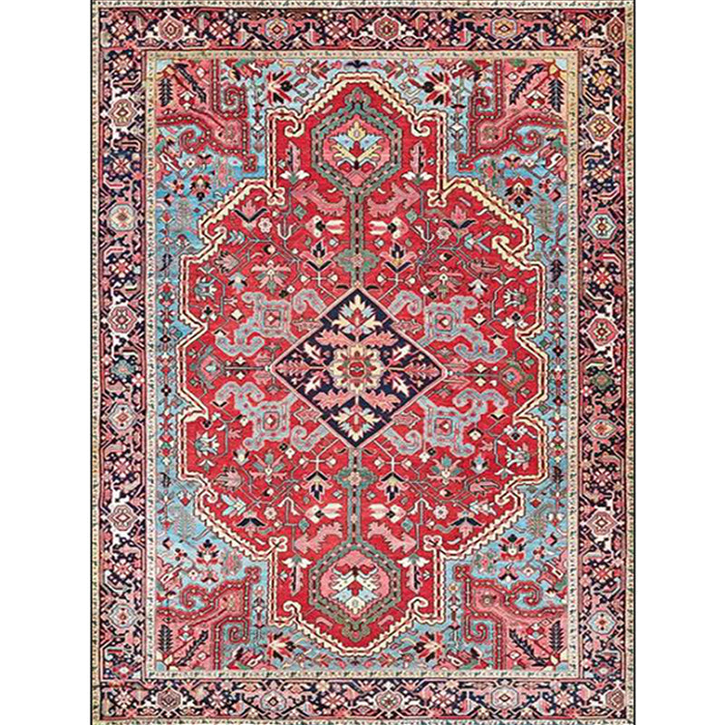 BowLift | Red Bedroom Rug Moroccan Medallion Flower Pattern Rug Polyester Pet Friendly Non-Slip Back Rug