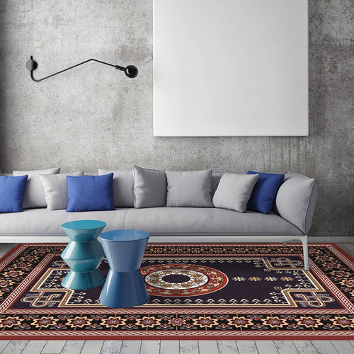 BowLift | Moroccan Living Room Rug in Brown Medallion Flower Pattern Carpet Polyester Non-slip Washable Rug