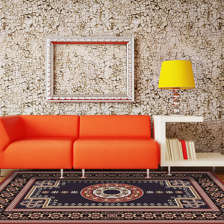 BowLift | Moroccan Living Room Rug in Brown Medallion Flower Pattern Carpet Polyester Non-slip Washable Rug