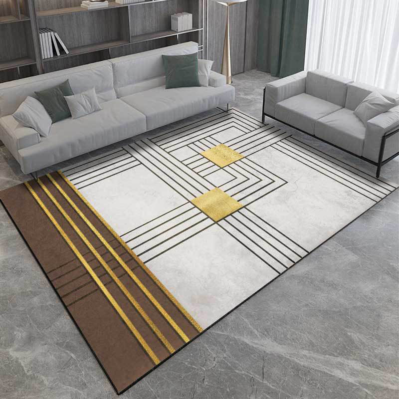 Gray and Brown Modern Rug Polyester Striped Pattern Rug Washable Non-Slip Back Rug for Living Room | Bowlift