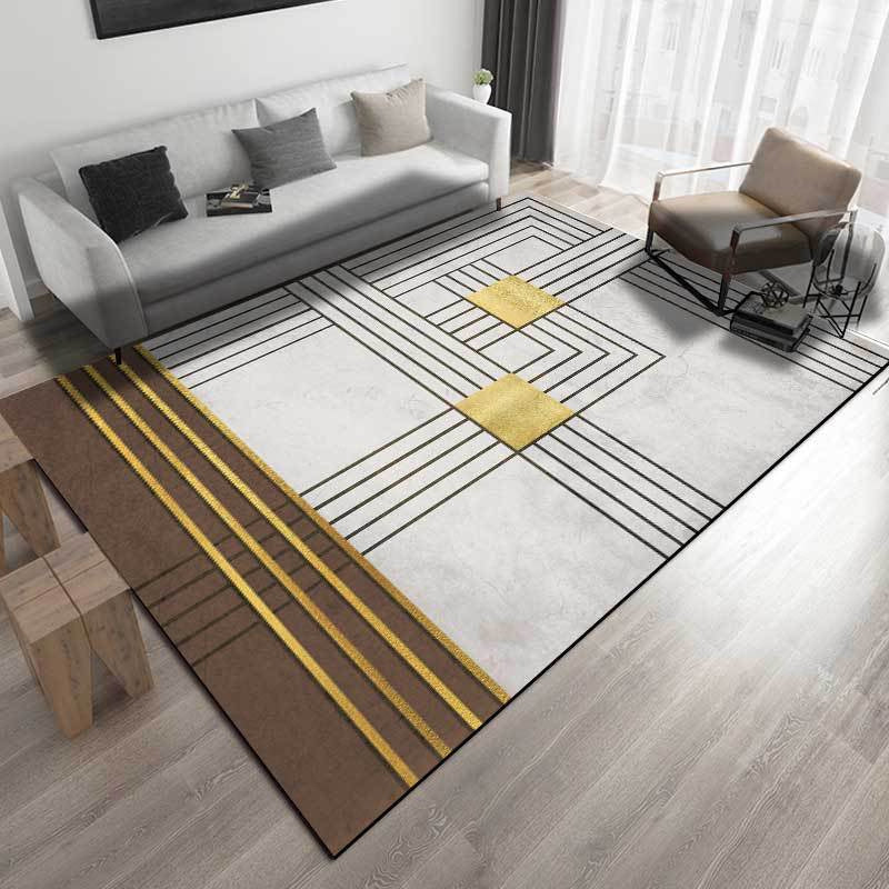 Gray and Brown Modern Rug Polyester Striped Pattern Rug Washable Non-Slip Back Rug for Living Room | Bowlift