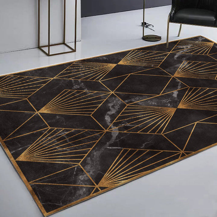 Black and gold modern carpet polyester geometric print carpet washable non-slip backing carpet for living room | Bowlift