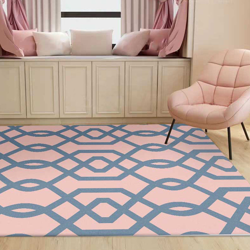 Simple geometric rug Pink Polyester rug machine washable non-slip backing rug for the bedroom | Bowlift