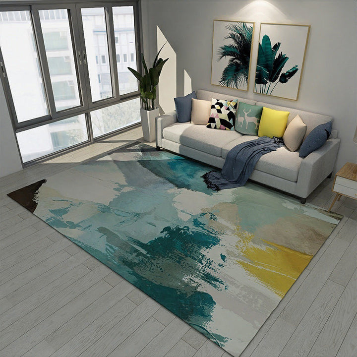 New Brush Stroke Painting Pattern Rug Blue and Yellow Polyester Rug Washable Rug for the Living Room | Bowlift