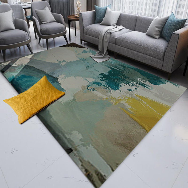 New Brush Stroke Painting Pattern Rug Blue and Yellow Polyester Rug Washable Rug for the Living Room | Bowlift