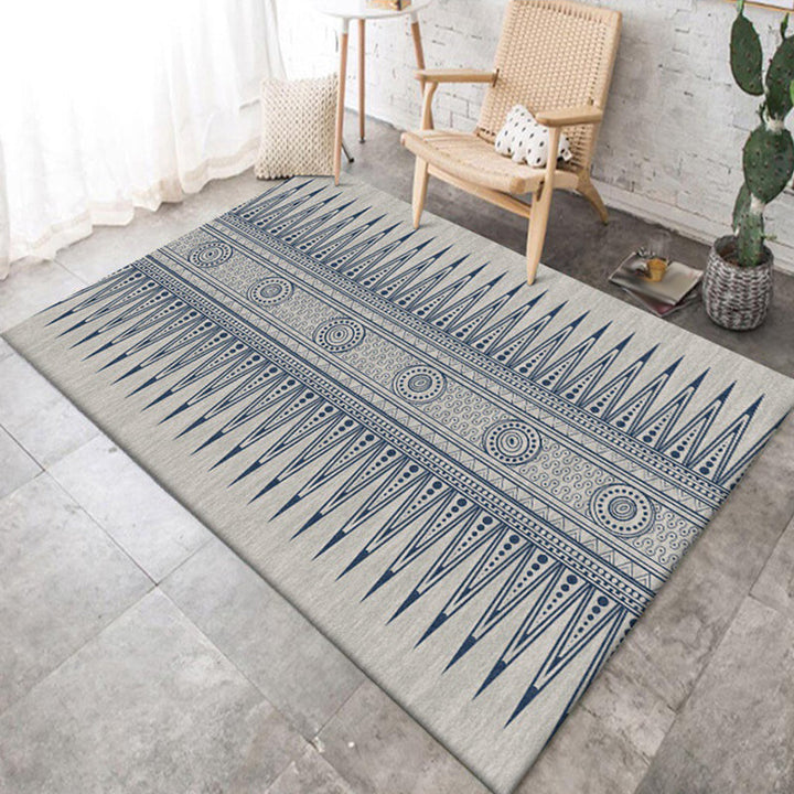 BowLift | Southwest Living Room Rug in Gray Tribal Triangle Circle Pattern Rug Polyester Non-Slip Pet Friendly Area Rug
