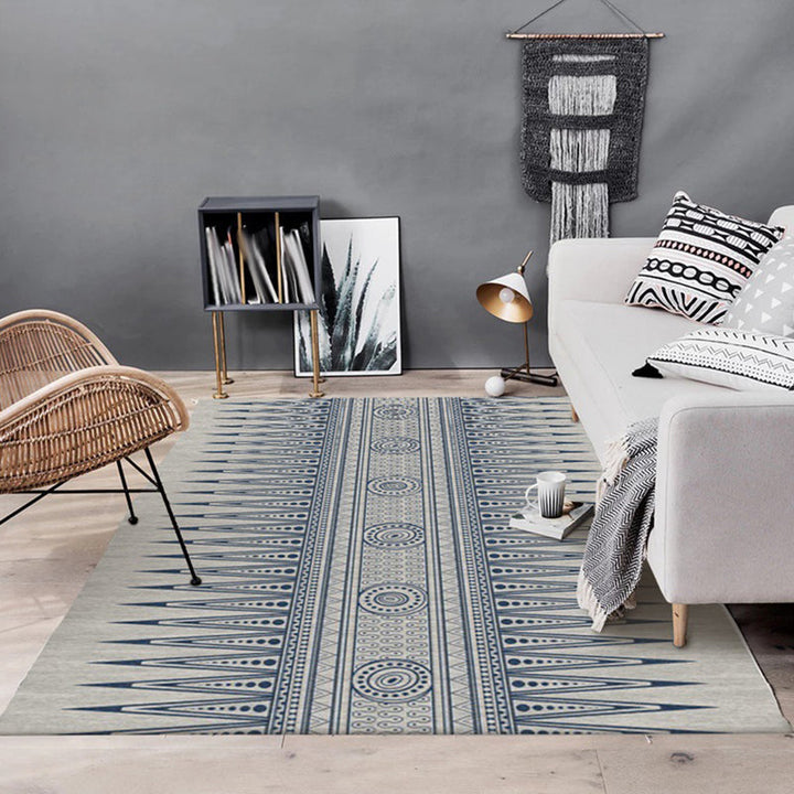 BowLift | Southwest Living Room Rug in Gray Tribal Triangle Circle Pattern Rug Polyester Non-Slip Pet Friendly Area Rug