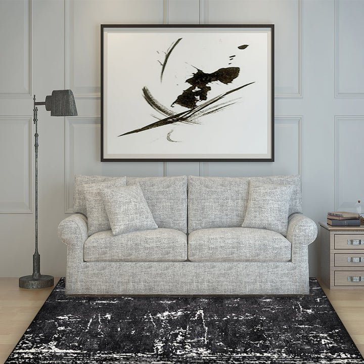 BowLift | Black Industrial Floor Rug Polyester Abstract Rug Washable Non-Slip Underlay Flooring for Living Room