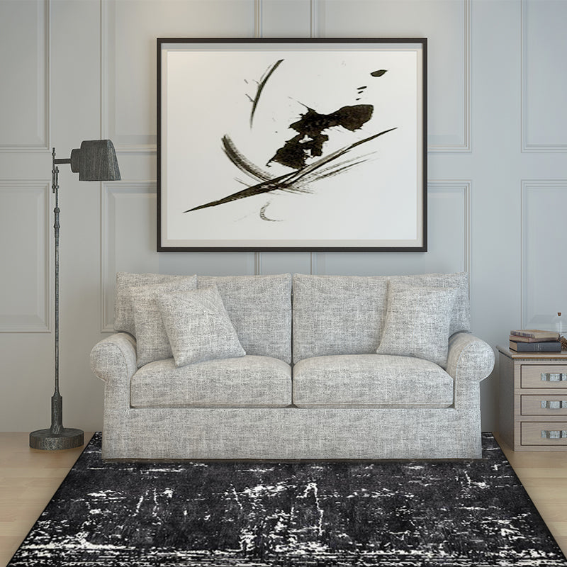 BowLift | Black Industrial Floor Rug Polyester Abstract Rug Washable Non-Slip Underlay Flooring for Living Room