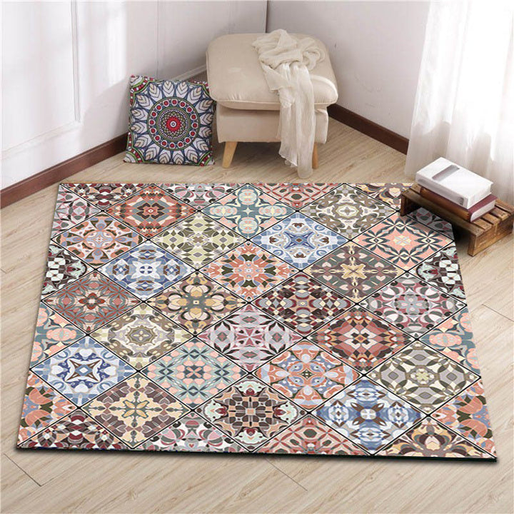 Americana Moroccan rug in pink diamond geometry floral pattern rug polyester non-slip rug for home decoration | Bowlift