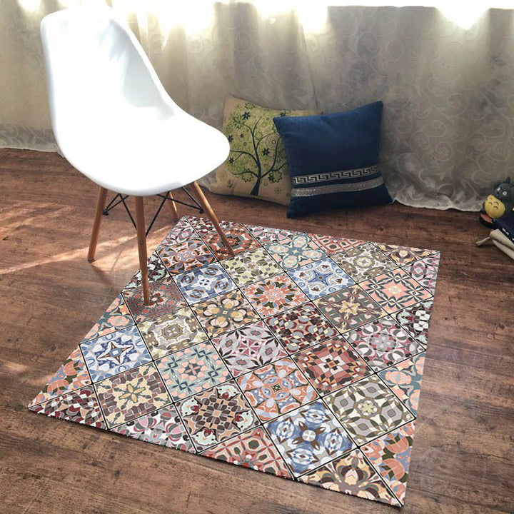 Americana Moroccan rug in pink diamond geometry floral pattern rug polyester non-slip rug for home decoration | Bowlift