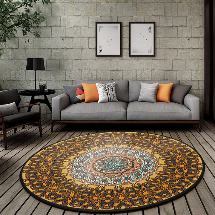 BowLift | Moroccan living room rug with brown flower circle print rug polyester non-slip machine washable rug