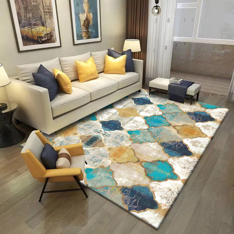 BowLift | Moroccan Living Room Carpet in Ivory Diamond Pattern Carpet Polymer Non-Slip Back Stain Resistant Area Rug