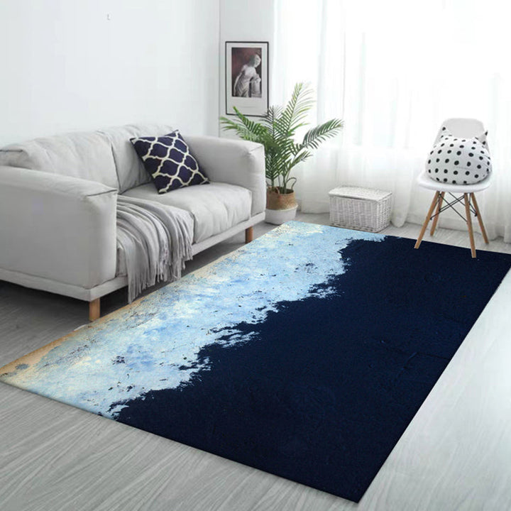 Modern living room rug in blue abstract painting color block printed rug polyester washable non-slip backing rug for the area | Bowlift