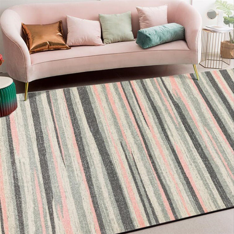 Modern living room rug in gray abstract striped pattern rug polyester washable non-slip back rug for the area | Bowlift
