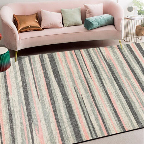 Modern living room rug in gray abstract striped pattern rug polyester washable non-slip back rug for the area | Bowlift