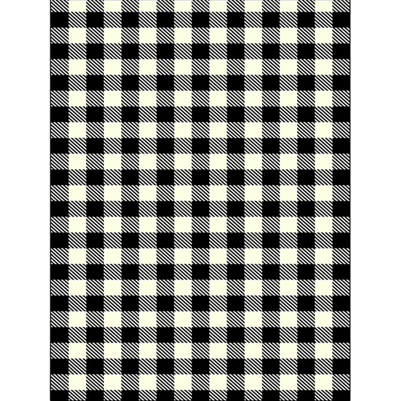 Modern living room rug in black-white small grid print rug polyester machine washable area rug | Bowlift