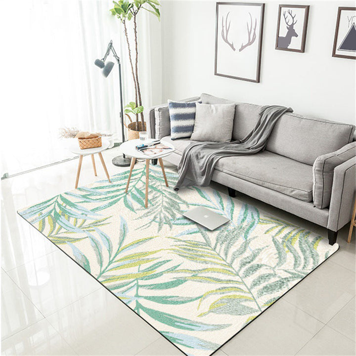 BowLift | Tropical Botanical Pattern Carpet with Leaf White and Yellow Polyester Carpet Machine Washable Non-Slip Carpet for the Bedroom