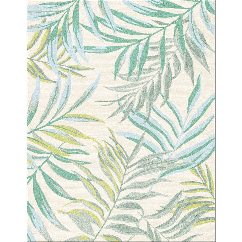 BowLift | Tropical Botanical Pattern Carpet with Leaf White and Yellow Polyester Carpet Machine Washable Non-Slip Carpet for the Bedroom