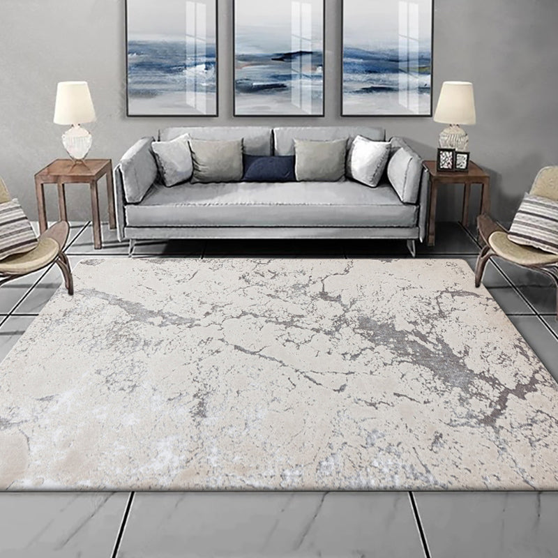 Nordic Modern Rug in Ivory Abstract Marble Pattern Rug Polyester Machine Washable Non-Slip Rug for Home Decor | Bowlift