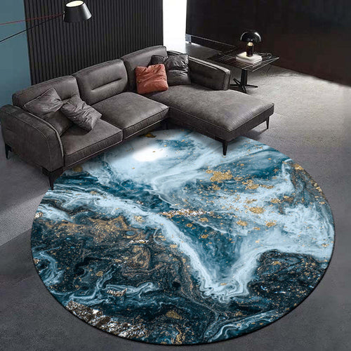 Simple modern rug in blue and black abstract marble pattern rug polyester washable rug for home decoration | Bowlift