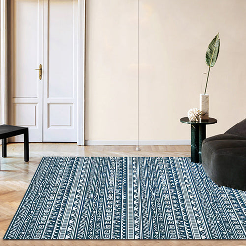 BowLift | Tribal South-West Rug in Blue Stripes Triangle Greek Key Pattern Rug Polyester Non-slip Living Room Rug for Home Decor