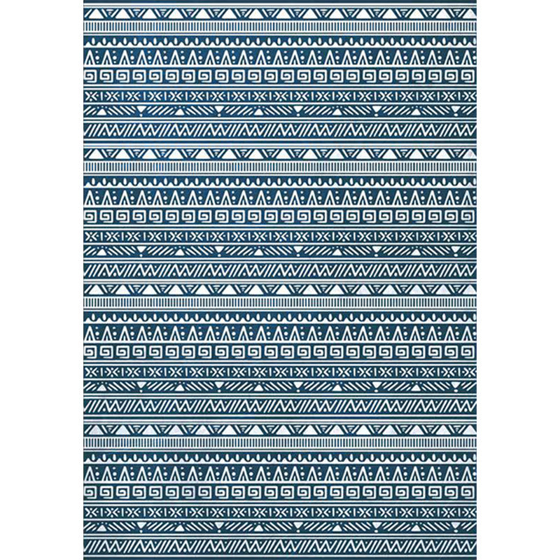 BowLift | Tribal South-West Rug in Blue Stripes Triangle Greek Key Pattern Rug Polyester Non-slip Living Room Rug for Home Decor