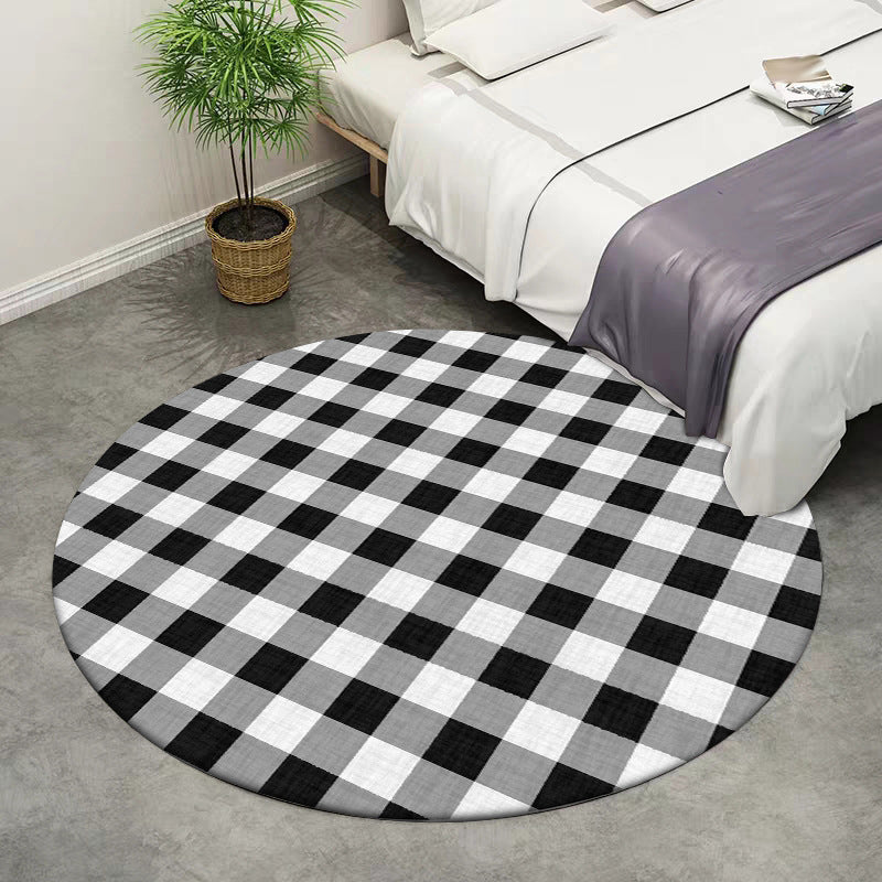 Modern Living Room Rug in Black-White Check Print Rug Polyester Washable Non-Slip Rug | Bowlift