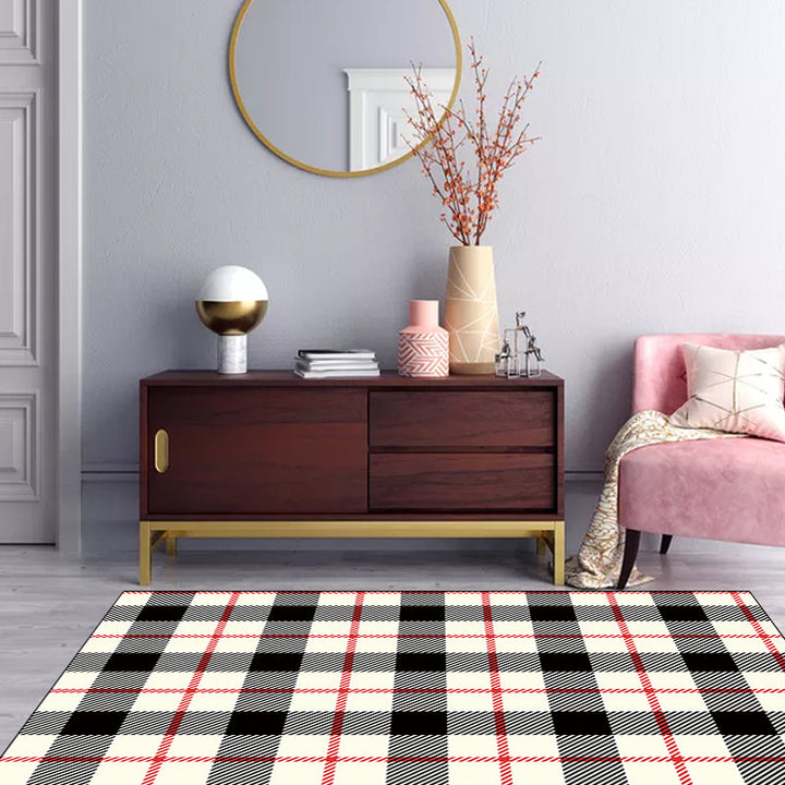 Modern living room carpet in ivory checkered print carpet polyester non-slip stain-resistant carpet for the area | Bowlift