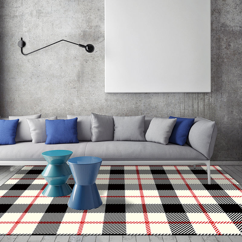 Modern living room carpet in ivory checkered print carpet polyester non-slip stain-resistant carpet for the area | Bowlift