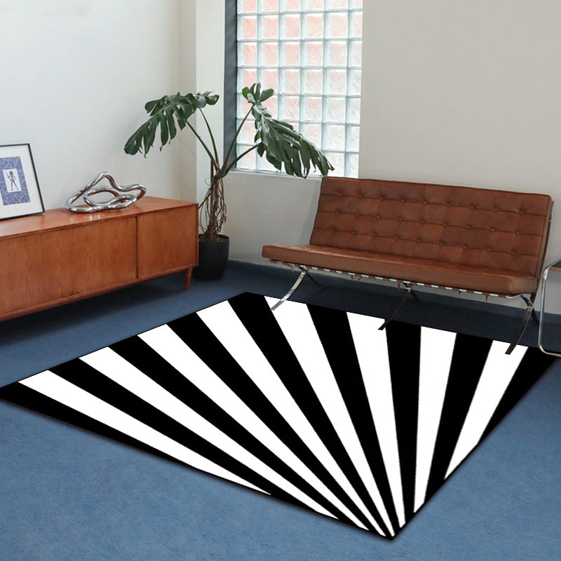BowLift | Modern Novelty Carpet in White and Black 3D Line Pattern Carpet Polyester Non-Slip Carpet for Home Decoration