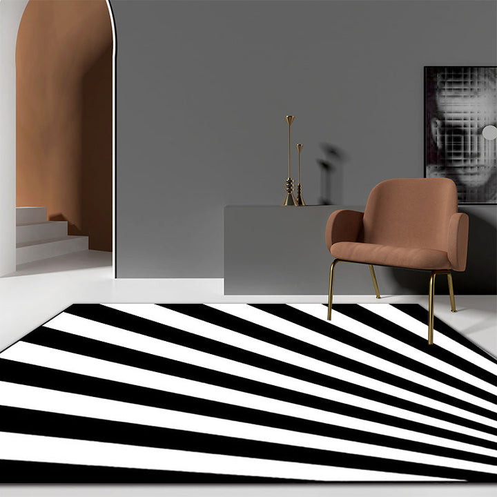 BowLift | Modern Novelty Carpet in White and Black 3D Line Pattern Carpet Polyester Non-Slip Carpet for Home Decoration