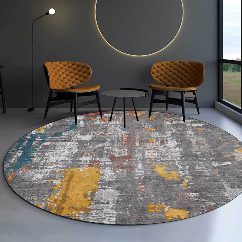 BowLift | Industrial Abstract Rug Gray Polyester Rug Machine Washable Non-Slip Back Rug for Bedroom