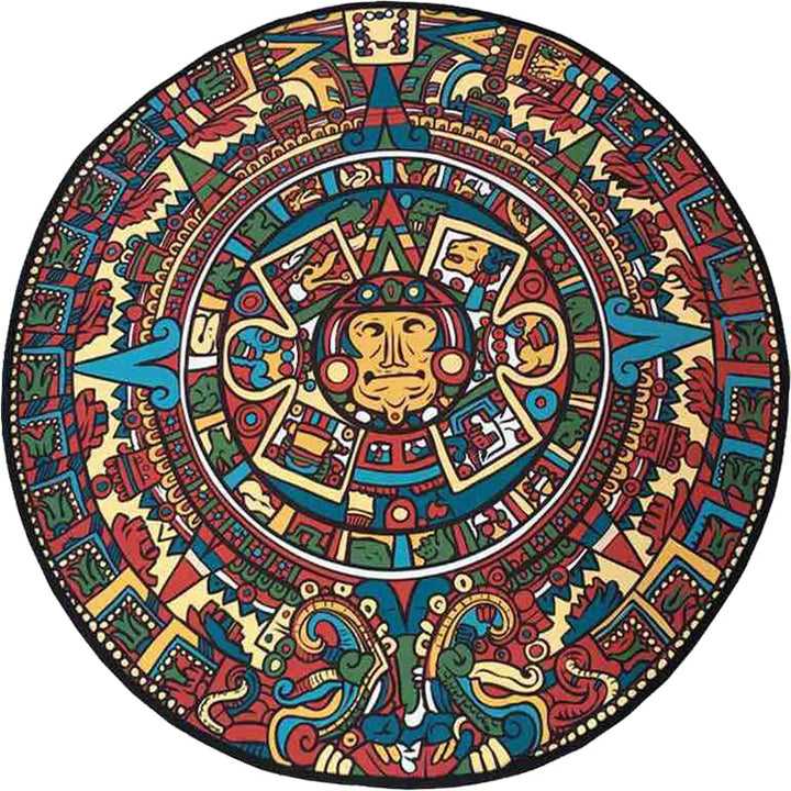 BowLift | Southwestern Living Room Rug in Red Tribal Animal Circle Print Rug Polyester Non-Slip Back Washable Floor Covering