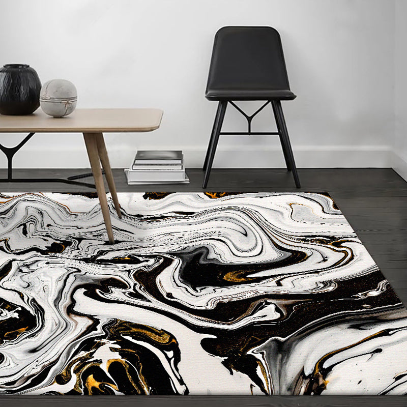 BowLift | Black and White Bedroom Rug Modern Abstract Twisted Lines Pattern Area Rug Polyester Non-Slip Machine Washable Carpet