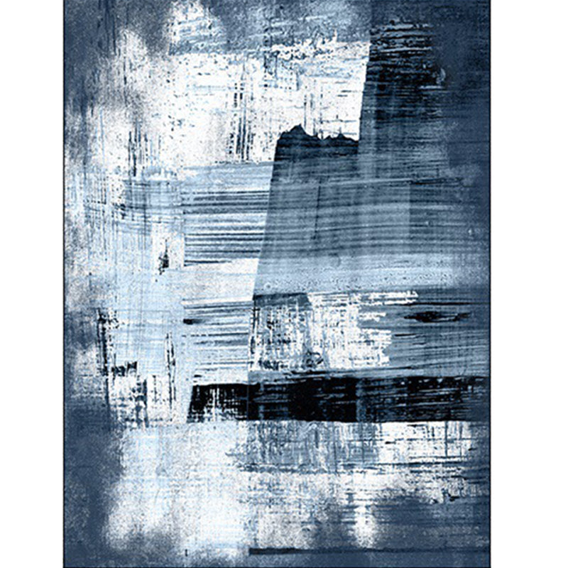 Modern living room rug in blue and white with abstract painting print rug polyester washable area rug | Bowlift