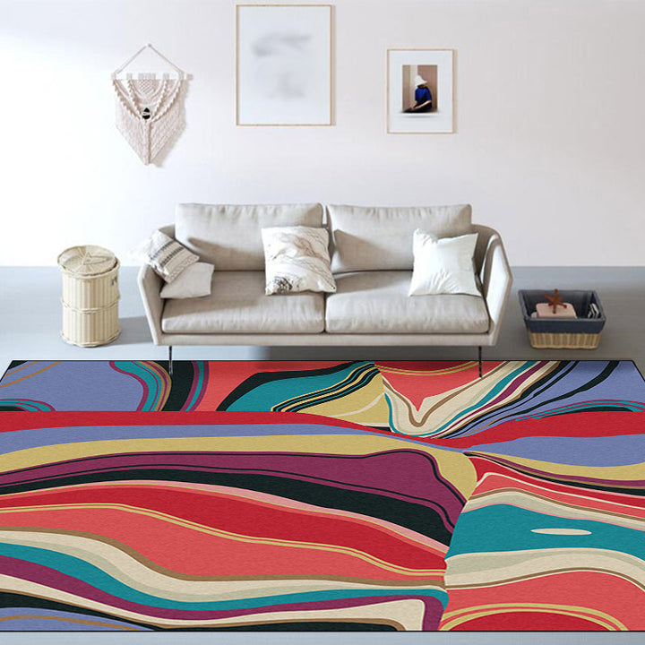 Multicolored Bedroom Rug Modern Abstract Twisted Line Pattern Area Rug Polyester Washable Non-slip Rug | Bowlift
