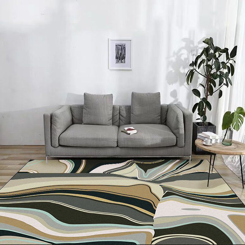 Multicolored Bedroom Rug Modern Abstract Twisted Line Pattern Area Rug Polyester Washable Non-slip Rug | Bowlift