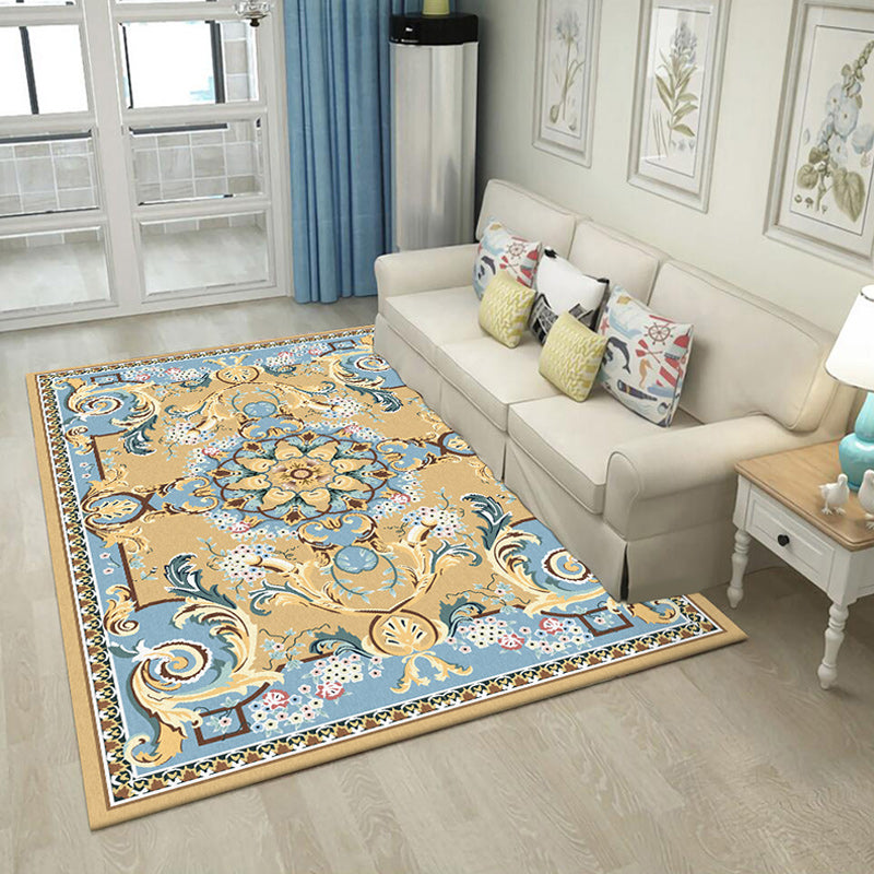 BowLift | Mediterranean Moroccan Carpet in Brown Floral Pattern Carpet Polyester Non-Slip Washable Living Room Carpet for Home Decor