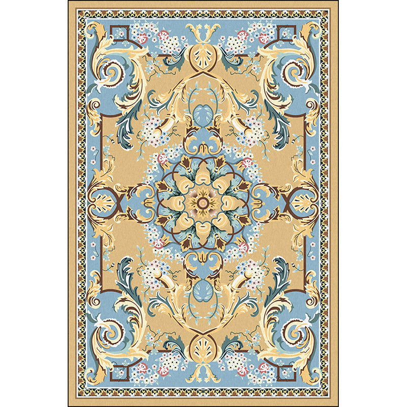 BowLift | Mediterranean Moroccan Carpet in Brown Floral Pattern Carpet Polyester Non-Slip Washable Living Room Carpet for Home Decor
