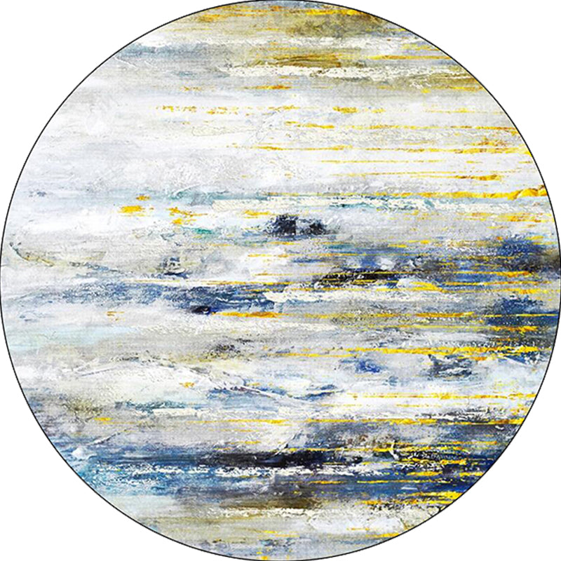 Modern rug for the living room in white Abstract oil painting print rug Polyester non-slip back washable rug | Bowlift